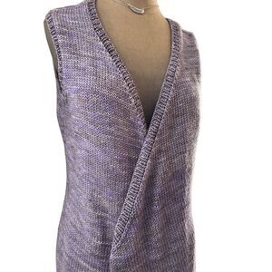 Hand knit Sleeveless wool Knit‎ Wrap Sweater Vest  - Lavender grey soft LG